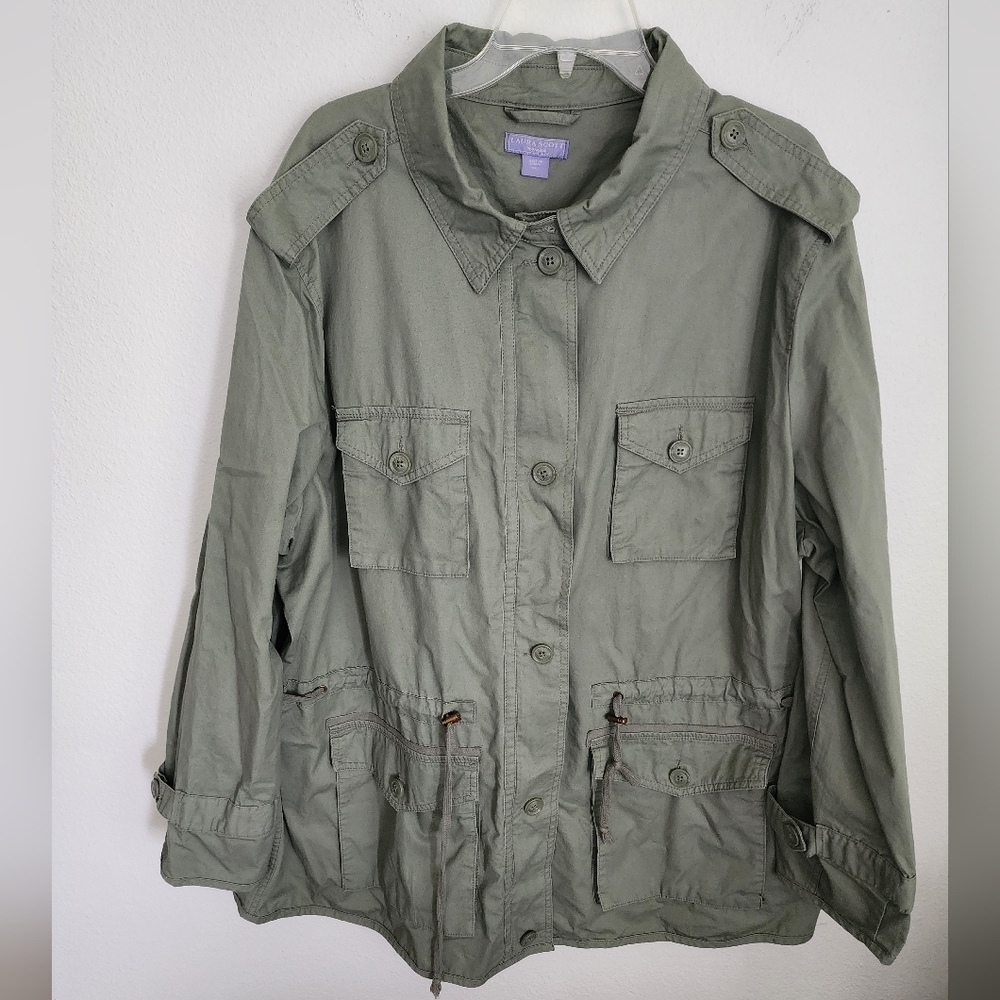 Laura Scott Lightweight Safari Field Jacket Clinched Waist Thigh Length Zip 2X